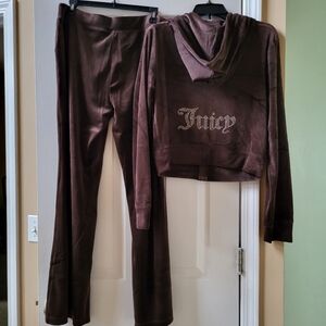 Juicy Couture Velour Brown Sugar Tracksuit 2 Pc Set Hoodie & Pants Size XL